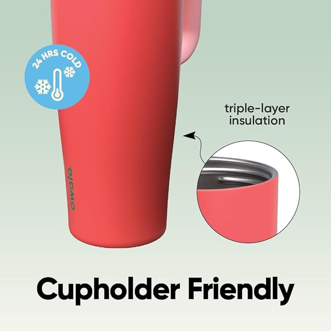 Owala FreeSip Tumbler Insulated Stainless Steel Water Bottle with Built-in Straw and Side Handle, For Travel, Work, School, and Sports, 40oz, BPA Free, Leak Proof, Strawberry Fields