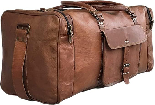 24 Inch Large Leather Duffel Travel Duffle Gym Sports Overnight Weekender Bag (brown)