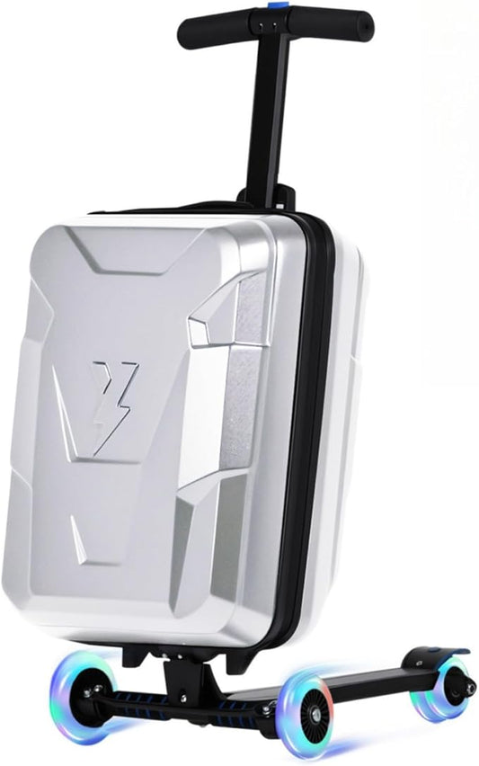 smilesun Scooter Suitcase for Kids & Adults, Foldable Carry On Travel Luggage, Hardside Ride on Scooter Suitcase with Spinner Wheels，Silver