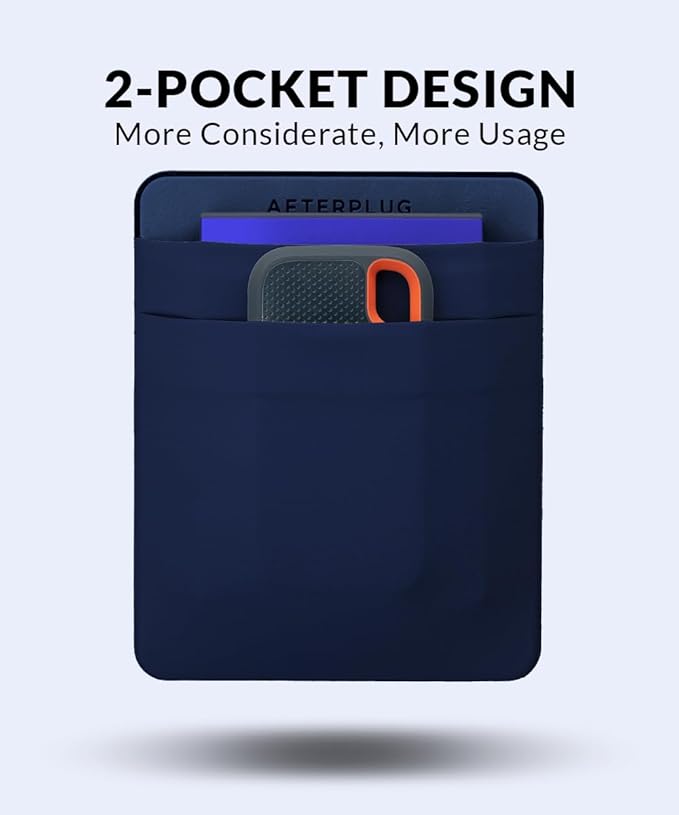 2-Pocket Adhesive Pouch for Laptop, Compatible with External 2.5" HDD, SSD, Magic Mouse, USB Cable and More - Blue