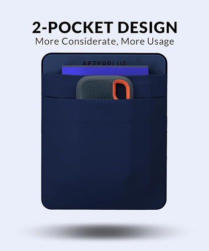 2-Pocket Adhesive Pouch for Laptop, Compatible with External 2.5" HDD, SSD, Magic Mouse, USB Cable and More - Blue