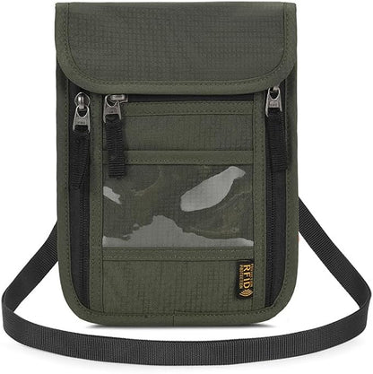 Passport Holder for Travel, Neck Pouch Travel Wallet With RFID Blocking, Waterproof Lightweight Passport Wallet for Women and Men (Army Green)