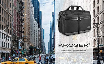 KROSER Laptop Bag Stylish Laptop Briefcase Fits Up to 17.3 Inch Expandable Water-Repellent Shoulder Messenger Bag Computer Bag with RFID Pockets for Business/Travel/School/College/Men/Women-Black