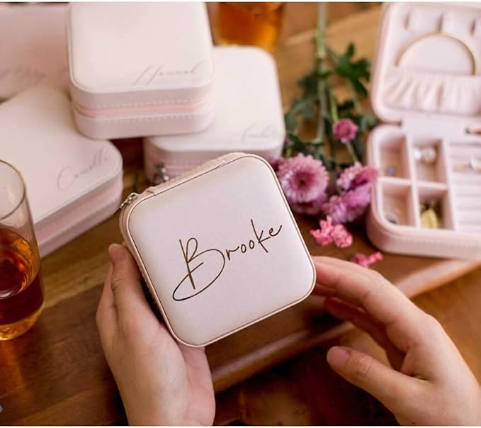 DayOfShe Personalized Name Jewelry Box Christmas Stocking Stuffers for Teenagers Girls Women Gifts, Custom Small Travel Jewelry Case for Wedding Gifts Bridesmaid Proposal Gifts