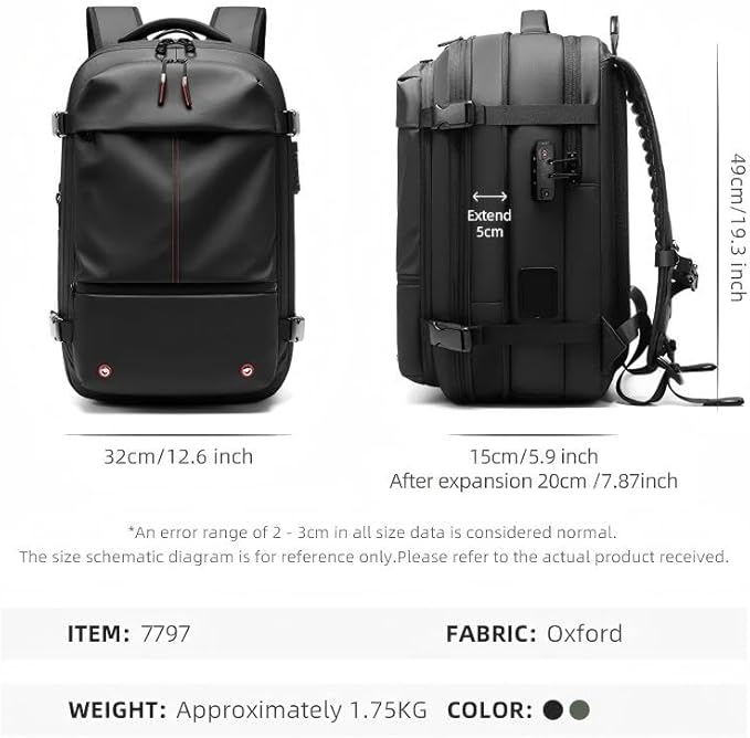 Fiordpack Vacuum Backpack Travel (Built-in Pump, 60L), TSA Lock, Expandable Vacuum Seal Compression Travel Backpack for 17" Laptop, Airline Approved