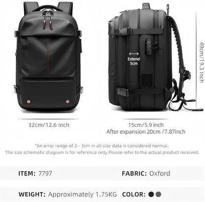 Fiordpack Vacuum Backpack Travel (Built-in Pump, 60L), TSA Lock, Expandable Vacuum Seal Compression Travel Backpack for 17" Laptop, Airline Approved