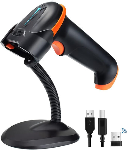 Tera 1D 2D QR Barcode Scanner Wireless and Wired with Battery Level Indicator Digital Printed Bar Codes Reader with Stand Portable Handheld Barcode Scanner Compact Plug and Play Model D5100-Z