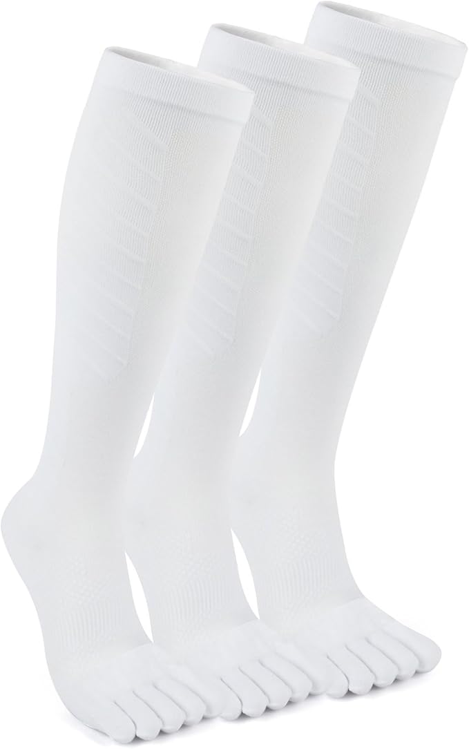 Compression Toe Socks for Men and Women 15-20mmHg, 3 Pairs, Knee High Five Finger Stockings