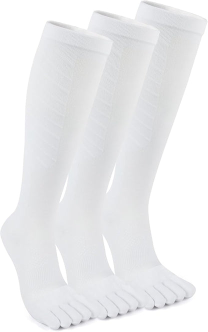 Compression Toe Socks for Men and Women 15-20mmHg, 3 Pairs, Knee High Five Finger Stockings