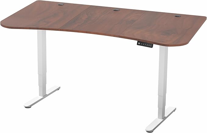 VIVO Electric 63 x 32 in Dual Motor Standing Desk, Memory Height Adjustment, 2B Series, Dark Walnut Top White Frame, DESK-KIT-2W1D