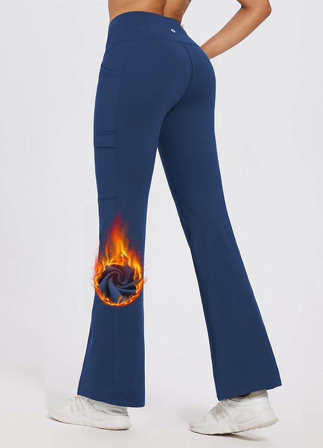 baleaf Women's Fleece Lined Pants Winter Thermal Water Resistant Crossover Flare Leggings Warm Bootcut Hiking Outdoor