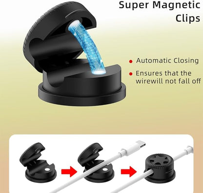 11PCS Cable Management Cord Holder Organizer, Magnetic Cable Clips Adhesive Wire Keeper, Under Desk for Bedside Nightstand Table Desktop USB Wall Car Office Workspace Accessories (White)