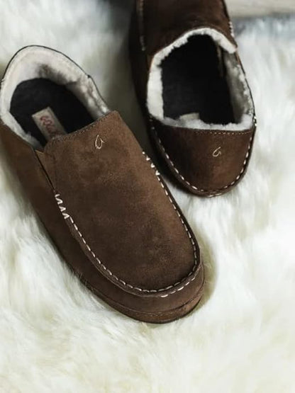 OLUKAI Nohea Slipper, Women's Slip-On Shoes, Genuine Shearling & Premium Nubuck Leather, Drop-In Heel Design, Cozy & Ultra-Soft Comfort Fit