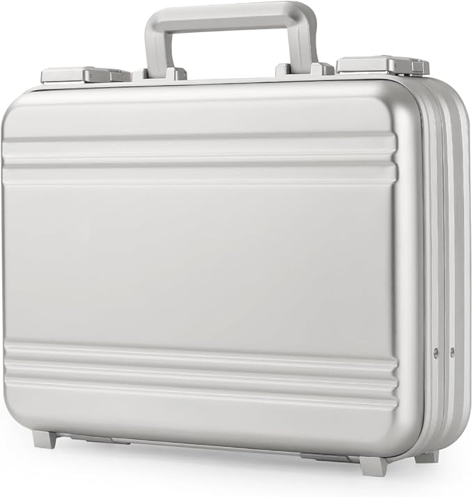 Small Metal Briefcase 16.5X12.6X4.5 Inch TSA Combination Lock Silver Aluminum Toolbox Cash Case 14 Inch Notebook Briefcase with Sponge