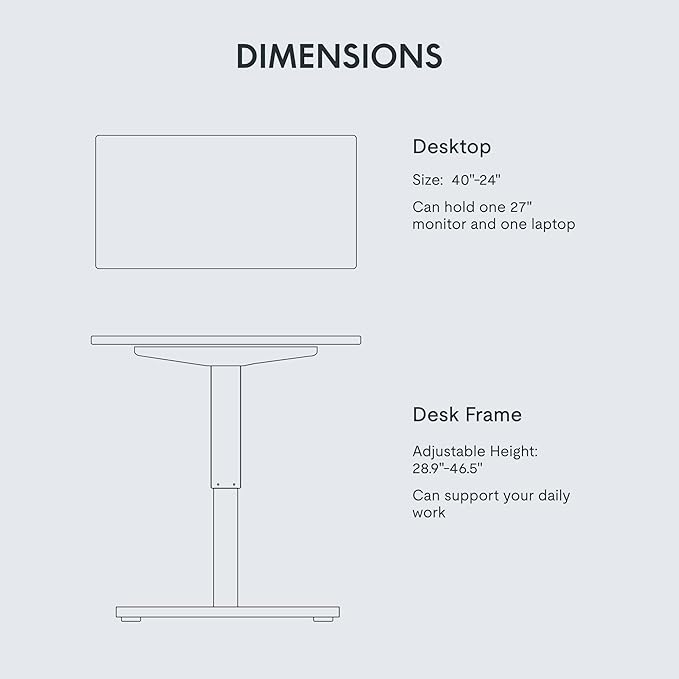 FLEXISPOT EN1 One-Piece Standing Desk, 40"x24" Seamless Desktop Electric Height Adjustable for Home Office, Study Rooms & Multi-Device Workstations, White(White Frame)