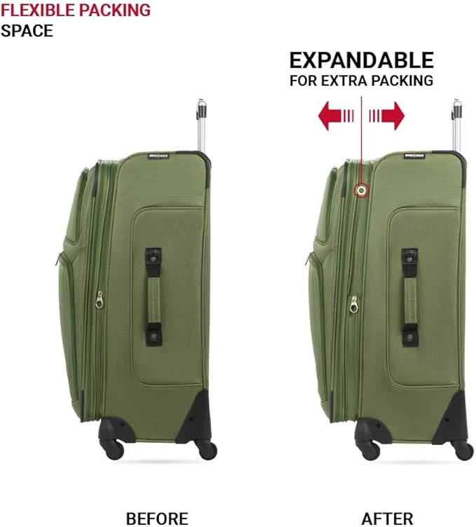 SwissGear Sion Softside Expandable Luggage with Spinner Wheels, Evergreen, Checked-Large 29-Inch