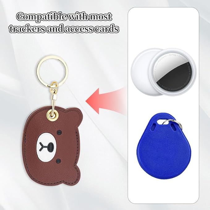 Leather Keychain Case Holder Compatible with Apple AirTag, GPS Airtag Keychain Finder Tracker with Key Ring, Anti-Scratch Protective Air Tag Cover