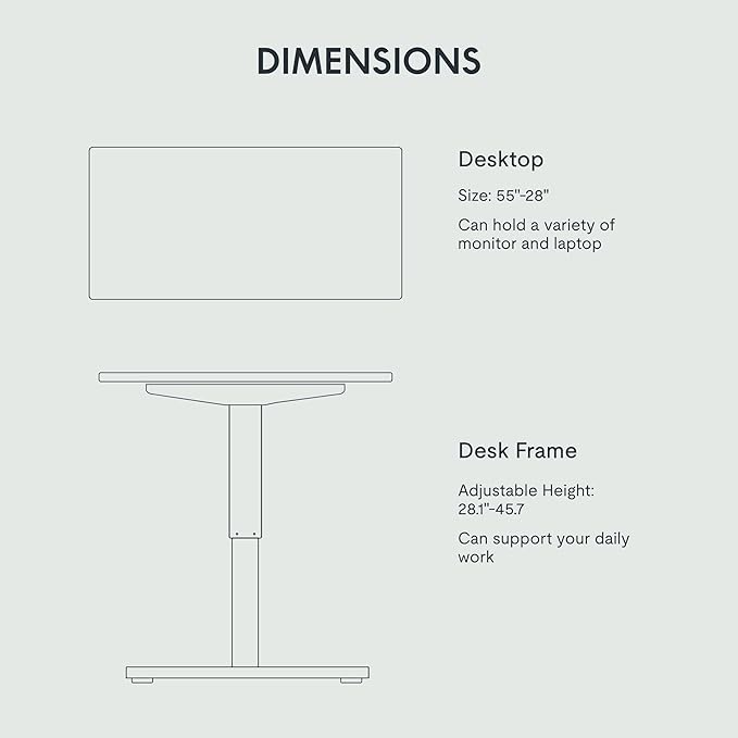 FLEXISPOT EN1 One-Piece Standing Desk with 1-Inch Thick Desktop, 55"x28" Electric Height Adjustable Desk for Home Office & Multi-Device Workstations, Black