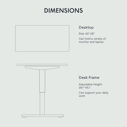 FLEXISPOT EN1 One-Piece Standing Desk with 1-Inch Thick Desktop, 55"x28" Electric Height Adjustable Desk for Home Office & Multi-Device Workstations, Black