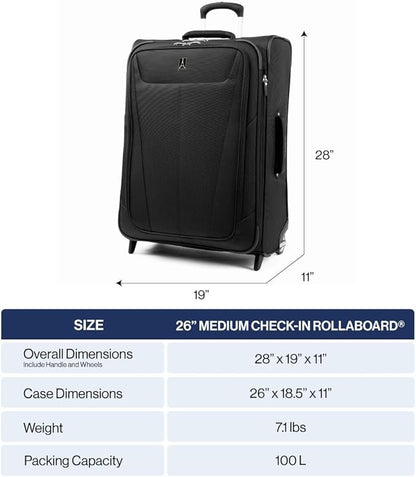 Travelpro Maxlite 5 Softside Expandable Upright 2 Wheel Checked Medium Luggage, Lightweight, 26-Inch — Black