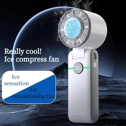 Handheld Portable Fan, Ice Cooling Fan, High Speed, Rechargeable, 5000mAh, 18H Max, LED Display, 5-Speed, 90° Foldable, 3-IN-1 Portable Hand/Desk/Neck Fan for Travel, Gift(Beige)