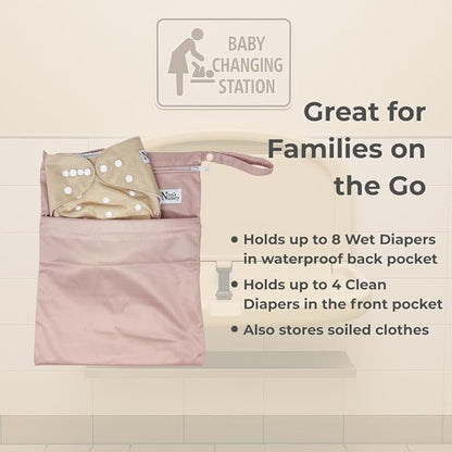 Nora's Nursery Wet Dry Bags with Two Zippered Pockets - Reusable and Washable for Swimming, Travel, Beach, Pool, Daycare, Cloth Diapers, Toiletries, and Wet Swimsuits - 11x15, Rose - 2-Pack