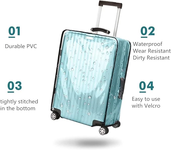 Suitcase Covers for Luggage – TSA Approved Clear PVC Luggage Protector Cover, Thick Transparent Waterproof Sleeve with Large Hook and Loop Closure, Fits 22" Wheeled Suitcases