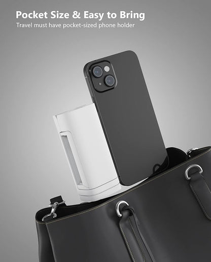MiiKARE Travel Essentials Airplane Phone Holder, Universal Handsfree Phone Mount for Flying with 360 Degree Rotation, Travel Must Haves Phone Stand for Desk, Tray Table, White
