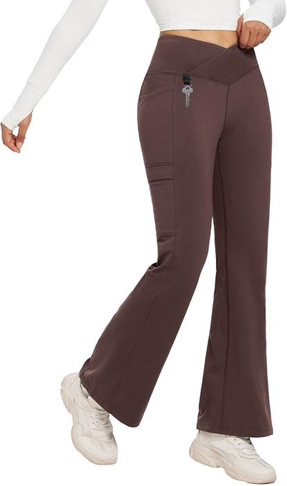 baleaf Women's Fleece Lined Pants Winter Thermal Water Resistant Crossover Flare Leggings Warm Bootcut Hiking Outdoor
