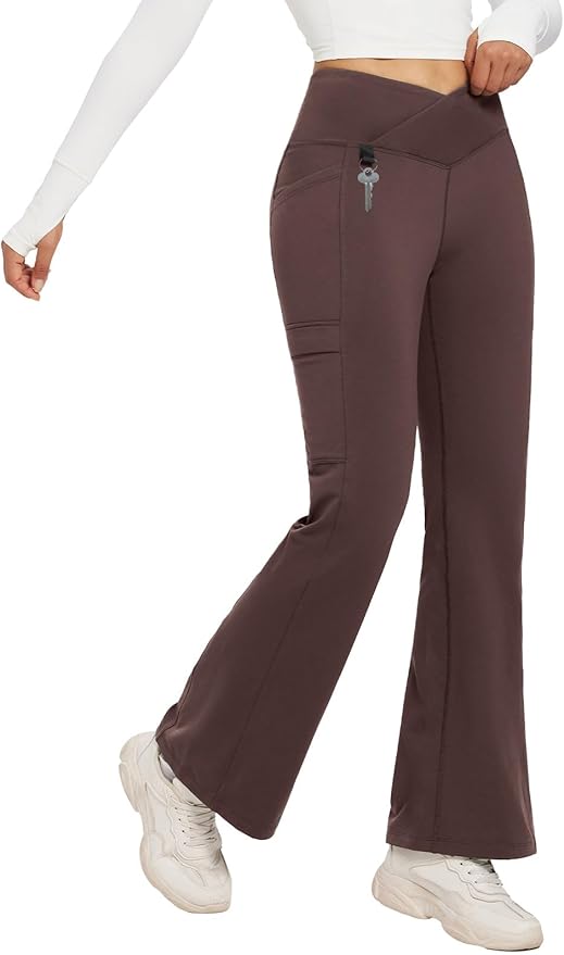 baleaf Women's Fleece Lined Pants Winter Thermal Water Resistant Crossover Flare Leggings Warm Bootcut Hiking Outdoor