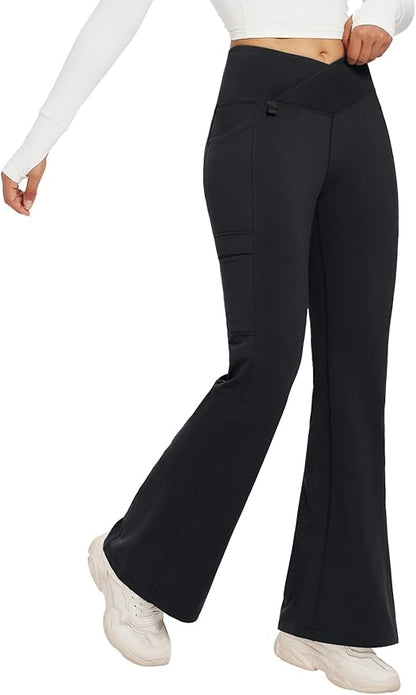 baleaf Women's Fleece Lined Pants Winter Thermal Water Resistant Crossover Flare Leggings Warm Bootcut Hiking Outdoor