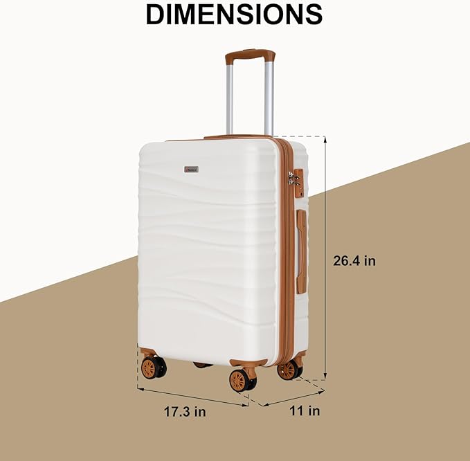 Romswi 26" Medium Checked Luggage, Expandable Checked-Medium Hardshell Suitcase with Double Spinner Wheels for 20% More Space, Hardside Luggage, Scratch-Resistant & YKK Zipper White