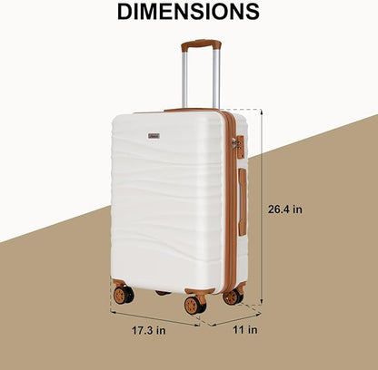 Romswi 26" Medium Checked Luggage, Expandable Checked-Medium Hardshell Suitcase with Double Spinner Wheels for 20% More Space, Hardside Luggage, Scratch-Resistant & YKK Zipper White