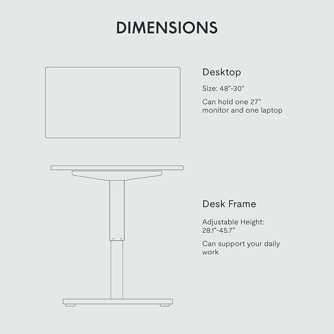FLEXISPOT EN1 One-Piece Standing Desk with 1-Inch Thick Desktop, 48"x30" Electric Height Adjustable Desk for Home Office & Multi-Device Workstations, Black