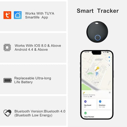 Air Tracker, Key Finder Compatible for Both iOS and Android, Bluetooth Smart Tag with Holder for Keys, Luggage, Suitcases, Pets, Dog Cat Collar, Worldwide Tracking Tag 2 Pack, Black