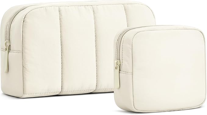 oscaurt 2 Pcs Makeup Bag Travel Toiletry Bag for Women Puffy Padded Cosmetic Pouch Purse Wide-open Makeup Organizer Case Travel Essentials