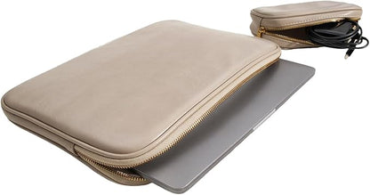 PU Leather Padded Laptop Sleeve 15.3Inch Compatible with MacBook Air 15 A3114 M3 A2941 M2, MacBook Pro 15 Laptop Bag with Charger Pouch Color Sand