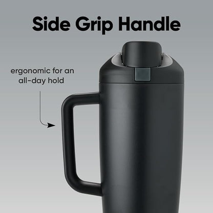 Owala FreeSip Tumbler Insulated Stainless Steel Water Bottle with Built-in Straw and Side Handle, For Travel, Work, School, and Sports, 40oz, BPA Free, Leak Proof, Very, Very Dark