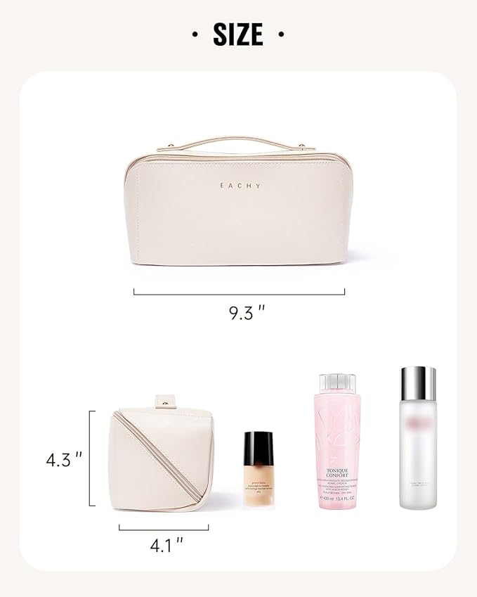 EACHY Travel Makeup Bag,Large Capacity Cosmetic Bags for Women,Waterproof Portable Pouch Open Flat Toiletry Bag Pattern Makeup Bag