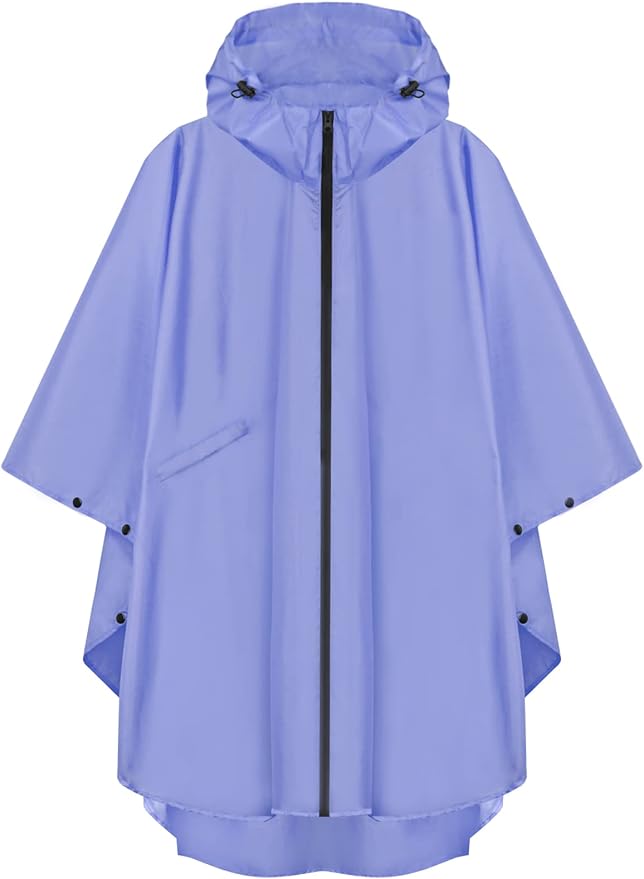 PTEROMY Hooded Rain Poncho for Adult with Pocket and Zipper, Waterproof Lightweight Raincoat for Men and Women