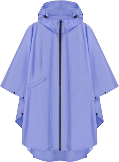 PTEROMY Hooded Rain Poncho for Adult with Pocket and Zipper, Waterproof Lightweight Raincoat for Men and Women