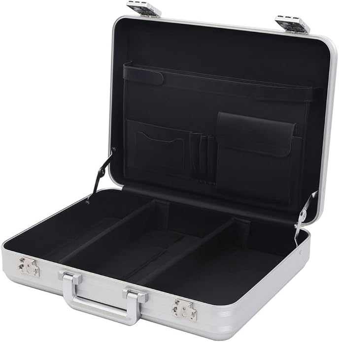 Silver Aluminum Attache Case Padded Laptop Briefcase Combo TSA Lock Hard Sided Money Suitcase with Foam