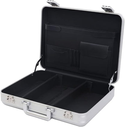 Silver Aluminum Attache Case Padded Laptop Briefcase Combo TSA Lock Hard Sided Money Suitcase with Foam