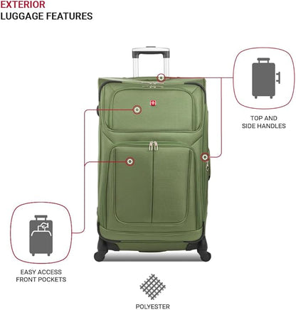 SwissGear Sion Softside Expandable Luggage with Spinner Wheels, Evergreen, Checked-Large 29-Inch