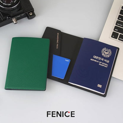 Fenice Classic Passport Cover Holder Wallet Case for Travel Essential RFID Blocking Vegan Leather Waterproof (GREY)