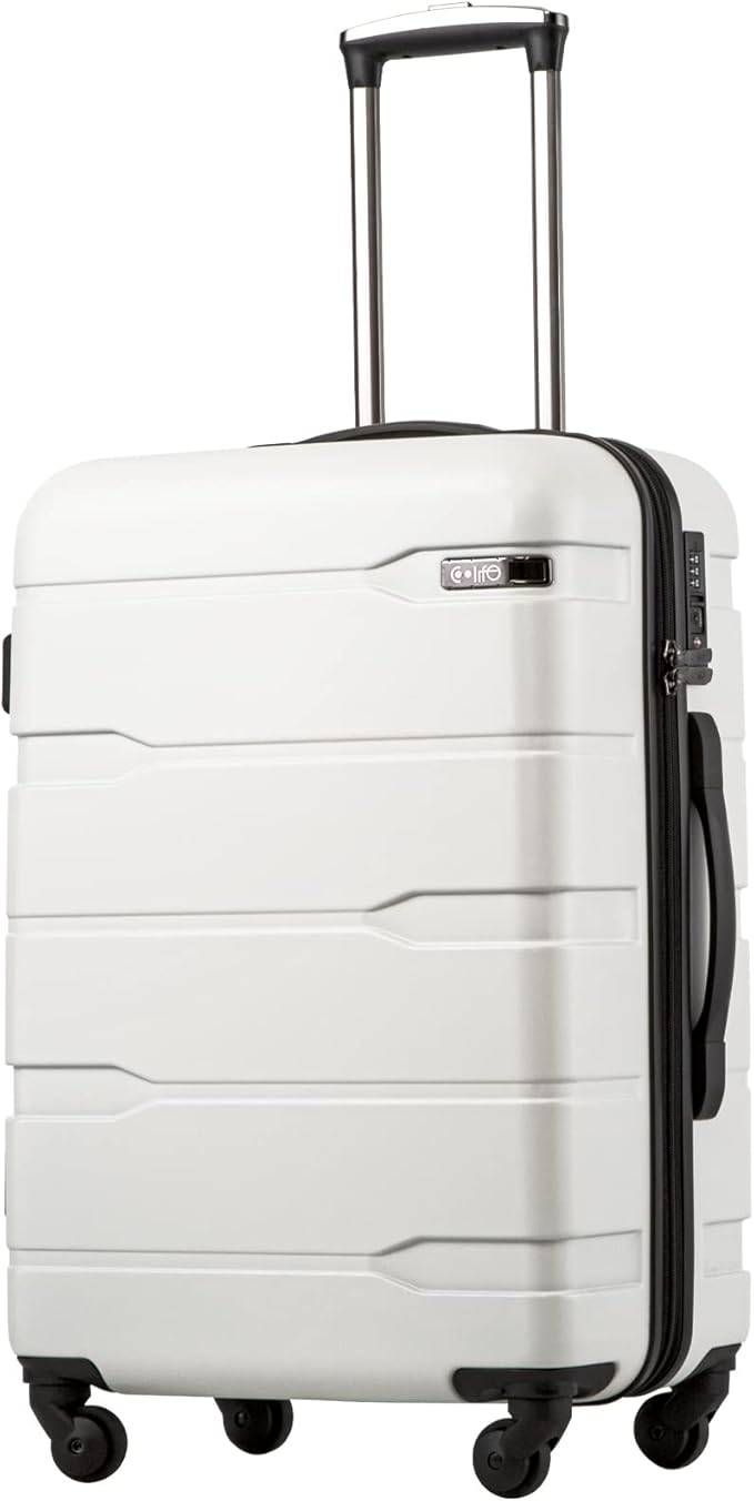 Coolife Luggage PC+ABS Hardshell Suitcase with TSA Lock, Spinner Carry On Lightweight (White, 20in)