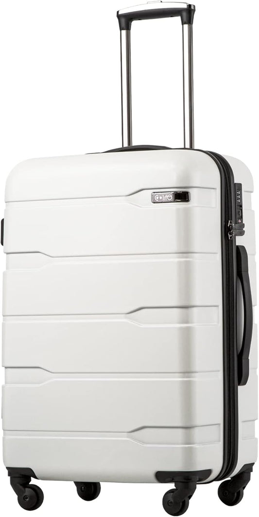 Coolife Luggage PC+ABS Hardshell Suitcase with TSA Lock, Spinner Carry On Lightweight (White, 20in)