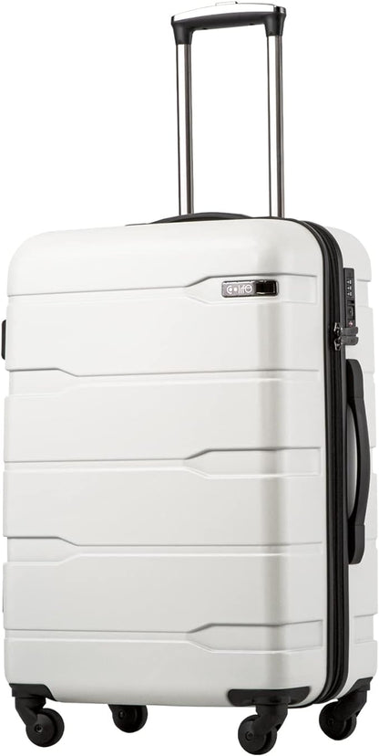 Coolife Luggage PC+ABS Hardshell Suitcase with TSA Lock, Spinner Checked Lightweight (White, 24in)
