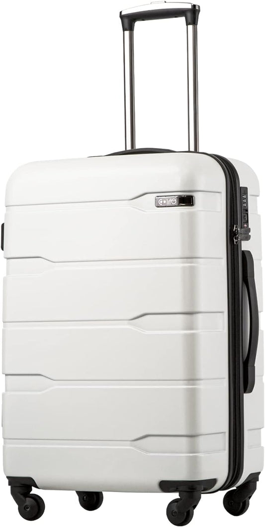 Coolife Luggage PC+ABS Hardshell Suitcase with TSA Lock, Spinner Checked Lightweight (White, 24in)