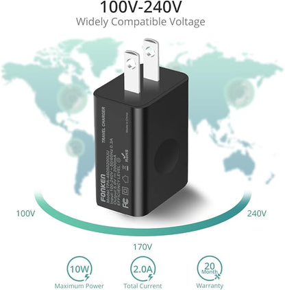 FONKEN USB Wall Charger, 3-Pack 5V 2A Power Adapter Universal Travel USB Plug Cell Phone Block Cube Compatible With iPhone, iPad, Google Nexus, Samsung, LG, HTC, Moto, Kindle and More